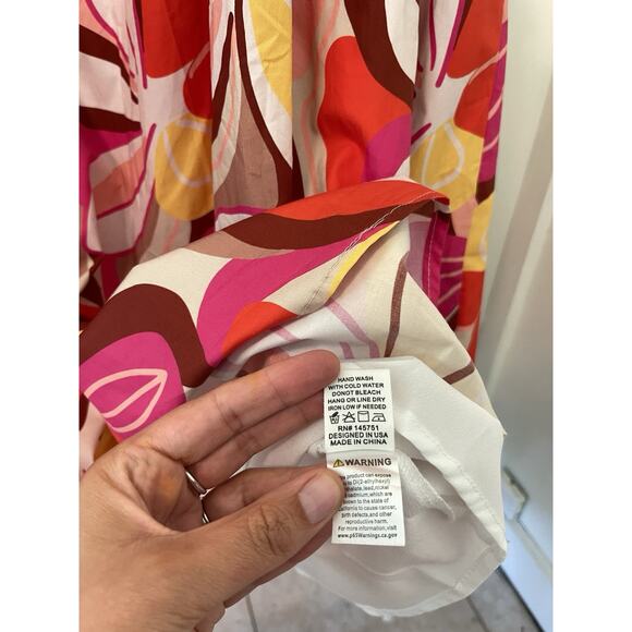 Peach Love California Maxi Dress Size L Bright Floral Cotton Wedding Summer - Picture 8 of 12